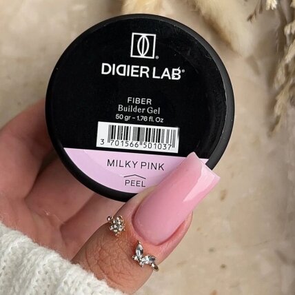 Savaime išsilyginantis gelis su stiklo pluoštu DIDIER Fiber Gel - Milky Pink 50g HEMA FREE 1