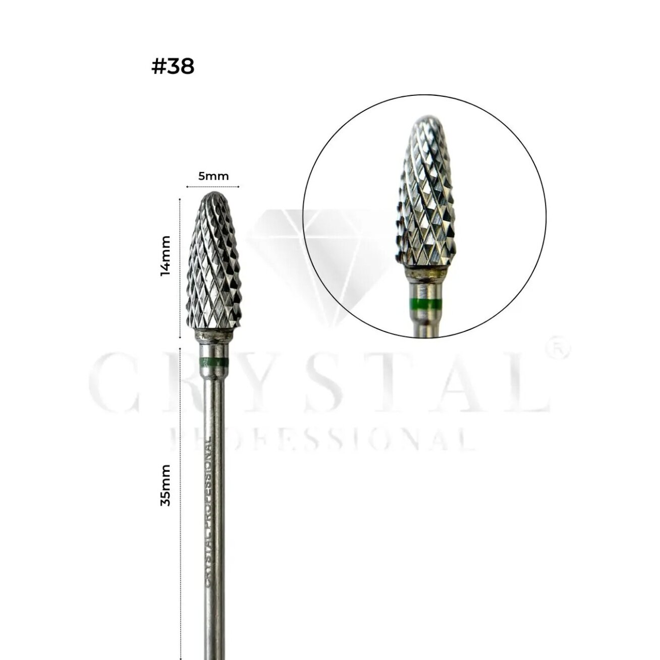 Karbidinis frezos antgalis Crystal - Kukurūzas No38 5.0mm. (Žalias)