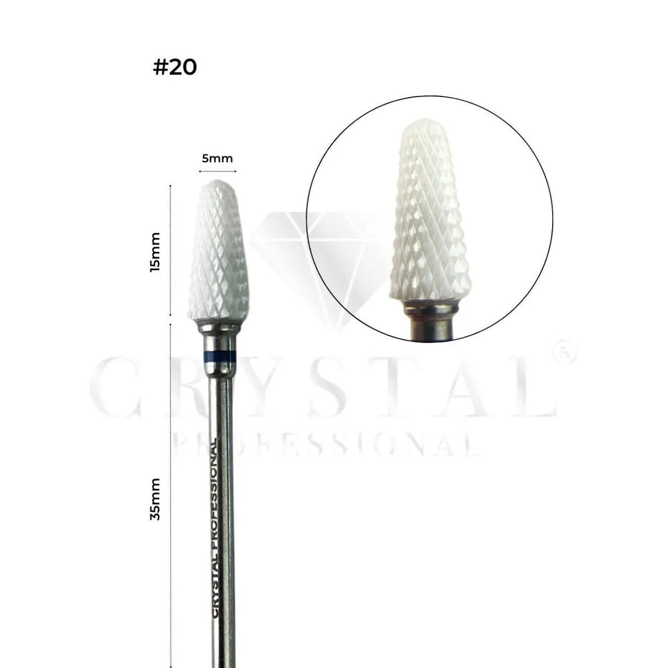 Keramikinis frezos antgalis Crystal - Kūgis 5 mm. (mėlynas)
