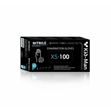 Vienkartinės juodos nitrilinės pirštinės Kid-Man XS, 100vnt Vienkartinės juodos nitrilinės pirštinės Kid-Man XS, 100vnt