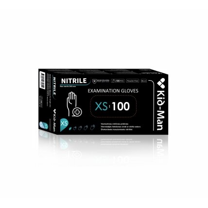 Vienkartinės juodos nitrilinės pirštinės Kid-Man XS, 100vnt Vienkartinės juodos nitrilinės pirštinės Kid-Man XS, 100vnt