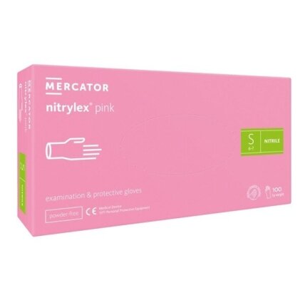 Vienkartinės rožinės nitrilinės pirštinės Mercator - Nitrylex Magenta S, 100vnt Vienkartinės rožinės nitrilinės pirštinės Mercator - Nitrylex Magenta S, 100vnt