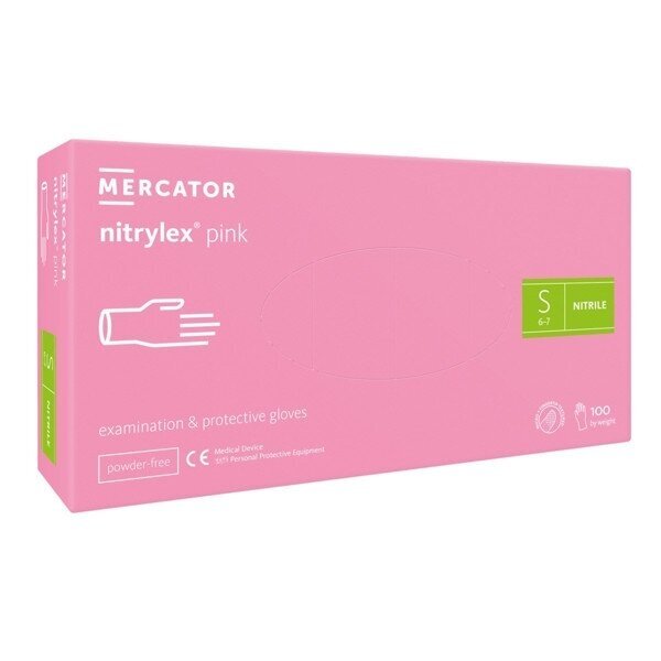Vienkartinės rožinės nitrilinės pirštinės Mercator - Nitrylex Magenta S, 100vnt