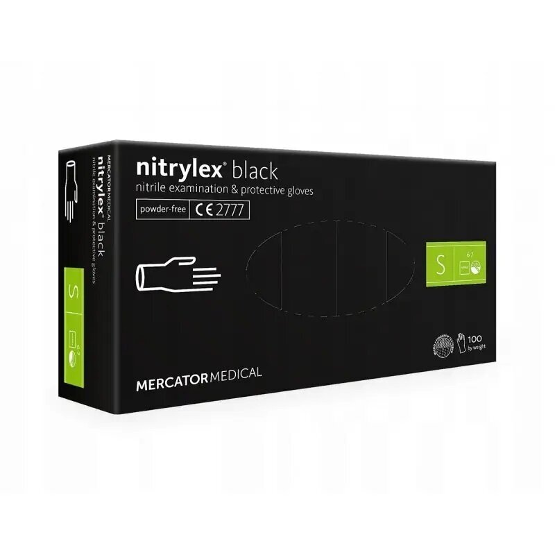 Vienkartinės juodos nitrilinės pirštinės Mercator - Nitrylex Black S, 100vnt